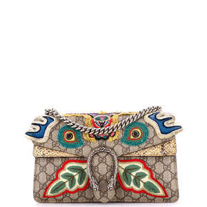 Gucci Small Dionysus Bag Embroidered GG Coated Canvas with Python